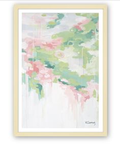 an abstract painting with pink, green and white colors