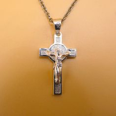 Silver Mini Saint Benedict Crucifix Necklace 18 - Guadalupe Gifts Saint Necklace, St Benedict Medal, Catholic Necklace, The Power Of Prayer, Benedict Medal, Crucifix Necklace, St Benedict, Saint Benedict, Mexican Jewelry