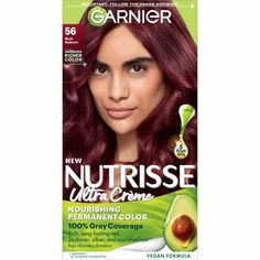 Garnier Nutrisse Ultra Crème Nourishing Permanent Hair Color nourishes as it colors for 2x shinier, silkier and nourished hair vs. uncolored, unwashed hair. Garnier Nutrisse permanent reddish brown hair dye comes with a fruit oil ampoule that you pour directly into the mix. Our nourishing after color conditioner is infused with five responsibly-sourced oils - avocado, olive, coconut, argan and shea. The new ColorBoost technology efficiently infuses intense dyes into the hair fiber for richer, ra Black Cherry Hair Dye, Cinnamon Brown Hair Color, Cinnamon Brown Hair, Black Cherry Hair Color, Garnier Hair Color, Black Cherry Hair, Cherry Hair Colors, Cinnamon Whiskey, Reddish Brown Hair