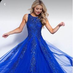 Beautiful Royal Blue Ball Gown Sheer Back Sparkle Rhinestone Jovani Feather Dress, Champagne Colored Prom Dresses, Yellow Mermaid Dress, Royal Blue Ball Gown, Jovani Homecoming Dresses, Royal Blue Gown, Blue Ball Gown, Dresses Royal Blue, Silk Prom Dress