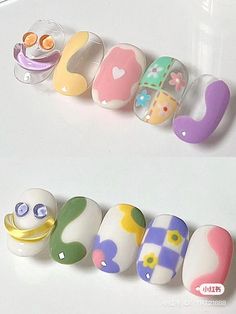 Nail Cute Korean, Korean Nail Designs, Spring Nails 2023, Kutek Disney, Nails Art Designs, Korean Nail Art, Fake Nails Designs, Art Designs Ideas, Art Deco Nails