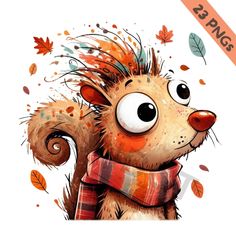 an animal wearing a scarf with autumn leaves around it