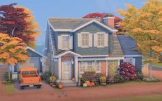 a painting of a house in the fall