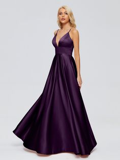 Plum Spaghetti Strap Bridesmaid Dress For Prom Season, Purple A-line Evening Dress For Bridesmaids, Formal Spaghetti Straps Gown For Prom Season, Formal Spaghetti Strap Gown For Prom, Formal Gown With Spaghetti Straps For Prom Season, Formal Gown With Spaghetti Straps For Prom, Purple V-neck Bridesmaid Evening Dress, Formal Spaghetti Strap Evening Dress For Prom, Spaghetti Strap Evening Dress For Prom Season