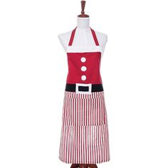 Red and white striped apron with white trim and buttons on top, and black belt design. Santa Belt, Apron Christmas, Mrs Clause, Santa Belts, Striped Apron, Red Apron, Holiday Aprons, Valerie Parr Hill, Christmas Apron