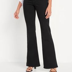 Brand New With Tag, Size 6 Tall Flare Bottom Jeans, Black, Sits At Belly Button, Snug Hip And Thigh With A 10.5” Width Flare Bottom, Inseam 34.5”. Versatile Black Bottoms With Button Closure, Black Button-up Bottoms For Fall, Fitted Black Button-up Bottoms, Flare Bottom Jeans, Ripped Baggy Jeans, Black Flare Jeans, Womens White Jeans, Flair Jeans, Low Rise Flare Jeans