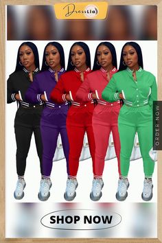 Solid Baseball Jacket and Pants Set Sporty Sets With Pockets For Fall, Sporty Sets For Fall, Fall Long Sleeve Sports Sets, Long Sleeve Sports Sets For Fall, Sportswear Sets With Pockets For Streetwear, Sporty Sets With Pockets For Spring, Sweatpants Outfits, Sporty Pants, Striped Two Piece