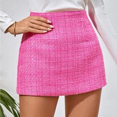 All Orders Shipped In 1-2 Business Days! Nwot Shein Pink High Waisted Mini Skirt New Condition Pink Small Pink Plaid Skirt, Look Rose, Butterfly Blouse, Coachella Dress, Mini Pencil Skirt, Holiday Party Dresses, Tweed Skirt, Plaid Mini Skirt, Plaid Fabric