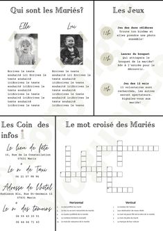 four different types of crosswords with pictures and words in french on the front