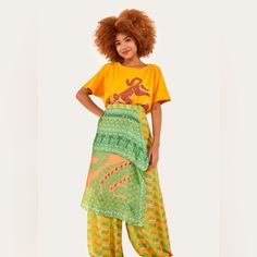 Coolest Pants Ever, Never Worn, Tags Still On, They Weren’t Even Available In The Us!! Your Chance To Get Your Hands On Some Original Farm Rio From Brazil (In Case You Want The Whole Outfit Lmk Cause I Have The Tee As Well) Yellow Wide Leg Summer Sets, Yellow Wide Leg Sets For Summer, Adidas Bold, Embroidery Pants, Leopard Print Pants, Linen Jumpsuit, White Leggings, White Romper, Red Jumpsuit