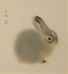 a painting of a rabbit sitting on the ground