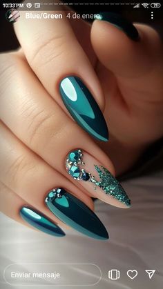 Teal Nails, Silver Nails, Xmas Nails, Bling Nails, Fancy Nails, Dope Nails, Nail Polishes, Green Nails, Blue Nails