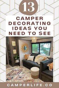 Update your RV with 13 Camper Decorating Ideas. Personalize and fall in love with your camper again! #DiyDecor #CamperMakeover #RVRemodel Rv Camper Bedroom Ideas, Camper Decor Ideas, Camper Decorating Ideas, Rv Decorating Ideas, Camper Decorating, Rv Decorating, Rv Furniture, Vintage Airstream, Rv Living Full Time