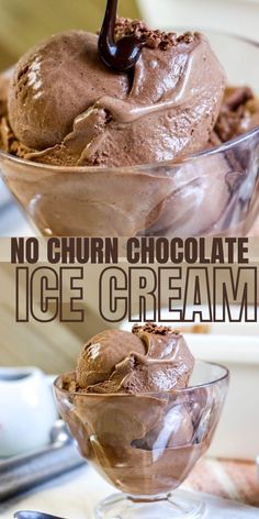 no churn chocolate ice cream in a glass bowl