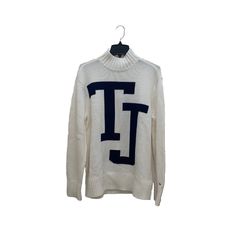 New With Tags **Size Men’s Small But Would Also Fit Women’s M/L As A Relaxed Slouchy Sweater. Measurements In Photos Laying Flat Color Is A Cream/White With Navy Letters Msrp $168 As Seen In Jinyoung From Got7 Oversized White Turtleneck Sweatshirt, White Oversized Turtleneck Sweatshirt, Sporty White Turtleneck Top, Tommy Hilfiger Winter Streetwear Tops, Tommy Hilfiger Casual Tops For College, Casual Tommy Hilfiger Tops For College, White Collegiate Winter Sweater, White Varsity Sweater For Streetwear, White Collegiate Sweater For Fall