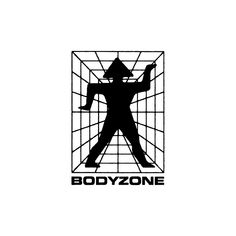 the logo for bodyzonee shows a man with his arms up in front of a cage