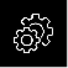 a pixelated black and white flower on a black background