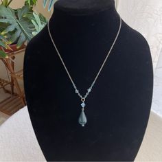 Size : 18” Good Condition , Details See Pictures And Sold As Is Elegant Blue Teardrop Necklace, Elegant Blue Crystal Necklaces With Adjustable Chain, Elegant Blue Crystal Necklace With Adjustable Chain, Elegant Turquoise Crystal Necklaces For Jewelry Making, Elegant Blue Pendant Crystal Necklaces, Elegant Blue Pendant Crystal Necklace, Elegant Blue Jewelry With Silver Chain, Elegant Blue Crystal Pendant Necklace, Elegant Nickel-free Drop Necklace