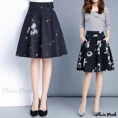 Olivia Mark - Printed High Waist Midi Skirt with A-line Flared Hem and Floral Design Summer Fit And Flare A-line Skirt, Flowy A-line Mini Skirt For Spring, Spring A-line Flowy Mini Skirt, Pleated A-line Mini Skirt For Spring, Spring A-line Mini Skirt With Lining, Black A-line Mini Skirt For Spring, Summer A-line Fit And Flare Skirt, Spring A-line Mini Skirt, Casual Flowy A-line Mini Skirt