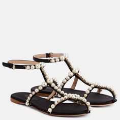 Brand New Stunning Comes With Box And Dust Bag Pearl Sandals, Embellished Sandals, Buckle Sandals, Giambattista Valli, Designer Sandals, Designer Heels, Black Satin, Black Sandals, Shoe Collection