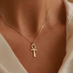 "The ancient Egyptian symbol Ankh, also known as the \"Key of the Nile\", the \"Cross of Life\", literally means life. Symbolically, on the other hand; symbolizes the unity of men and women. It represents the sun, rebirth, intuitive powers. At the same time, it emphasizes that the answers are within ourselves and the importance of being aware of yourself with its resemblance to the key. Discover your answers with ANKH included in ACE Symbols Collection ♥ Custom Ankh Necklace ♥ First quality hand Egyptian Accessories, Egypt Jewelry, Ankh Pendant, Jewelry Layering, Symbol Of Life, Egyptian Necklace, Ankh Necklace, Spiritual Necklace, Pendant Minimalist