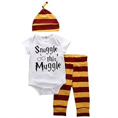 Baby Boys Girls Snuggle this Muggle Short Sleeve Bodysuit and Striped Pants Outfit with Hat 100 1218M WhiteYellow ** More info could be found at the image url.Note:It is affiliate link to Amazon. Newborn Baby Boys, Baby Kostüm, Baby Boy Tops, Boys And Girls Clothes, Cotton Outfit, Stripe Pants, Clothing Sites, Toddler Clothing