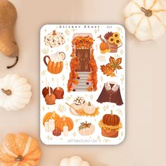 an autumn sticker sheet with pumpkins and other fall decorations