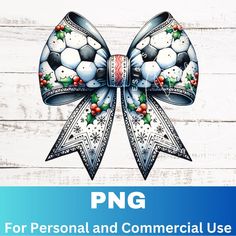 a bow with soccer balls on it and the words png for personal and commercial use