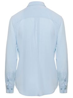 Shirt Pointed collar Long sleeves with cuffs Buttoned cuffs Front button fastening Two front patch pockets with flaps Curved hem Light blue Silk Slim fitComposition: 100% Silk