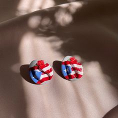 Statement earrings made by hand in small batches perfect for creating a unique look and elevate any outfit. Super lightweight.  The components for the ear are stainless steel. Please note that this earrings are made by hand and there may be some detail variations. These earrings features the Puerto Rico flag and it's national flower. Handmade Patriotic Drop Earrings, Patriotic Nickel-free Earrings For Gift, Patriotic Handmade Earrings As A Gift, Patriotic Handmade Earrings For Gift, Flag Earrings, National Flower, Puerto Rico Flag, Porto Rico, Earrings Polymer Clay