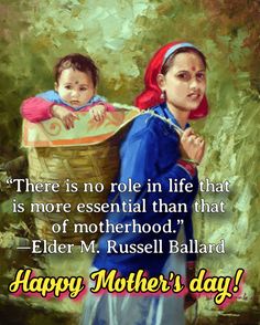 a mother's day card with an image of a woman carrying her child in a basket