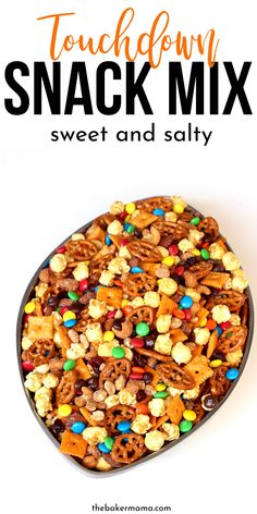 a bowl filled with candy corn snack mix