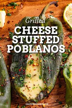 grilled cheese stuffed poblanos on a cutting board