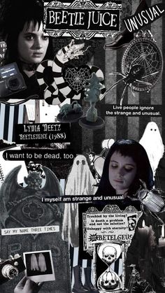 a collage of images and text from the movie beetlejuice