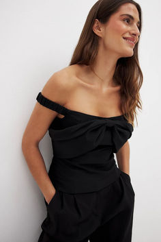 Off Shoulder Bow Detail Top Big Bow, Big Bows, Bow Detail, Shoulder Straps, Off Shoulder, Trim, Zipper, Black