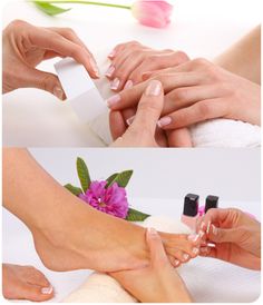 Massage treatments for hands and feet. How To Do Manicure, Pedicure Pictures, Manicure Pictures, Mascara Hacks, Spa Manicure, Nail Salon Decor, Beauty Salon Decor, Facial Spa, Nail Fungus