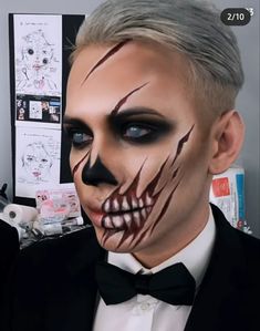 Men’s Halloween Makeup Ideas, Male Halloween Face Paint, Halloween Facepainting Men, Make Up Halloween Uomo, Cool Halloween Makeup Men, Mens Halloween Face Paint, Halloween Boys Makeup, Halloween Make Up Men Easy, Halloween Zombie Makeup Men