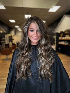 Dark With Blonde Balayage, Smoked Out Brunette, Winter Burnett Hair, Bronde Balayage Winter, Long Dimensional Brunette, Melted Hair Color Brown Brunettes, Dark Hair With Bright Money Piece, High Contrast Balayage Brunettes, Icy Brunette Hair