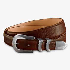 Bison Leather Tapered-Edge Belt | Orvis Classic Brown Belt For Ranch, Western Style Brown Belt For Formal Occasions, Western Brown Belt For Formal Occasion, Brown Western Style Formal Belts And Suspenders, Adjustable Brown Belt Buckles For Business, Brown Belt With Antique Buckle For Ranch, Rugged Brown Bridle Leather Belt, Leather Front Pocket Wallet, Ostrich Legs