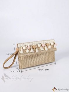 Bird in Bag - Pom & Tael Decorative Straw Bag Cream Clutch Bag With Adjustable Strap, Travel Clutch With Braided Handles, Beige Clutch Shoulder Bag For Daily Use, Travel Clutch Bag With Braided Handles, Beige Clutch Shoulder Bag With Braided Handles, Beige Shoulder Clutch Bag With Braided Handles, Daily Use Clutch With Braided Handles, Clutch Bags With Braided Handles, Beige Clutch With Removable Pouch