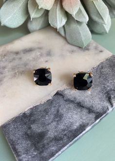 Black Square Rhinestone Stud Earrings-Black Square Rhinestone Stud Earrings-Cali Moon Boutique, Plainville Connecticut Luxury Black Everyday Earrings, Crochet Bell Sleeve, Arm Candy Bracelets, Kimono Sleeve Top, Cropped Graphic Tees, Pink Ties, Rhinestone Studs, Bar Bracelets, Black Square