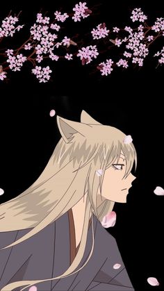 an anime character with long blonde hair and pink flowers on her head, looking at the sky