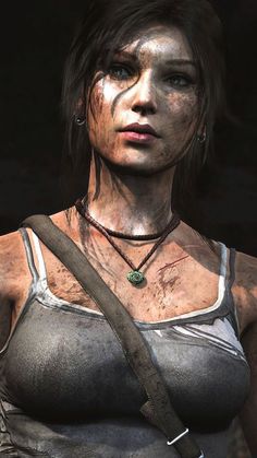 a woman in a tank top holding a knife and looking at the camera with blood all over her body