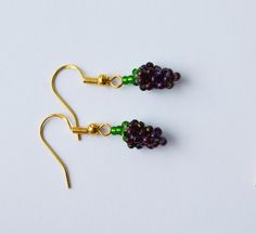 Beaded Grapes, Earrings Gold Hoops, Dangle Earrings Gold, Fruit Jewelry, Cherry Earrings, Funny Food, Gift For Daughter, Trendy Earrings, Beaded Dangle Earrings