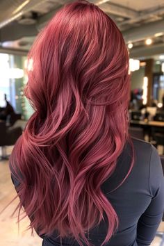 30 Bold & Bright Red Hair Color Ideas That'll Turn Heads - Flo's Blog Dark Rose Hair Color, Light Purple Red Hair, Deep Magenta Hair, Rosy Pink Hair, Shades Of Pink Hair Color, Fall Pink Hair, Dark Red Pink Hair, Dark Mauve Hair, Dark Red And Pink Hair