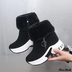 Olivia Mark - Winter Insulated Snow Boots with Fur Lining and Increased Height Ankle Snow Boots, Fur Sneakers, Wedge Ankle Boots, Zipper Boots, Snow Boots Women, Black Boots Women, Winter Snow Boots, Wedge Boots, Winter Shoes