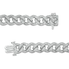 Express your bold style with the dazzling design of this 1 ct. t.w. diamond-lined curb chain bracelet in sterling silver. Crafted in sterling silver This design showcases flat curb links, each lined with sparkling diamonds. This 1 ct. t.w. diamond bracelet measures 7.5 inches in length and secures with a box clasp. Elegant White Gold Cuban Link Bracelet For Anniversary, Elegant White Gold Cuban Link Anniversary Bracelet, Elegant Silver Cuban Link Bracelet With Diamond Cut, Silver Tennis Bracelet With Solid Link Construction, Silver Diamond Cut Chain Bracelet Fine Jewelry, White Gold Cuban Link Bracelet With Diamond Accents, Classic Round Diamond Bracelet With Curb Chain, Round White Gold Cuban Link Bracelet With Diamond Accents, Silver Diamond Bracelet With Solid Link Construction