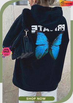 Back Butterfly Print Hooded Sweatshirt Butterfly Hoodie, Hoodies Womens Fashion, Oversize Pullover, Winter Hoodies, Oversized Pullover, Hooded Pullover, Oversize Hoodie, Casual Pullover, Butterfly Print