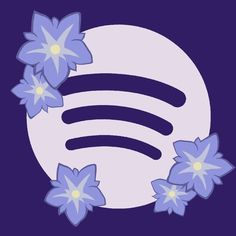 the spot logo surrounded by blue flowers on a purple and white background with an e - sign in the center