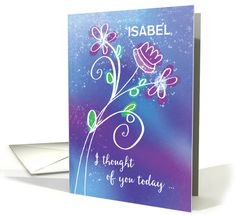 Customizable Name Thought of You Today Purple Flowers card Thinking Of You Today, Card Flowers, Flowers Card, Thoughts Of You, Hand Drawn Flowers